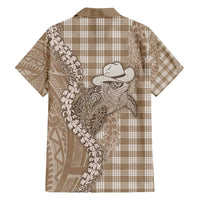 Beige Hawaii Palaka Cowboy Turtle Family Matching Long Sleeve Bodycon Dress and Hawaiian Shirt Hawaiian Paniolo Puakenikeni Maile Lei - Polynesian Pride