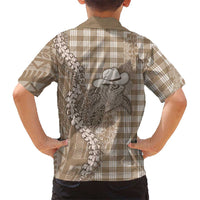 Beige Hawaii Palaka Cowboy Turtle Family Matching Mermaid Dress and Hawaiian Shirt Hawaiian Paniolo Puakenikeni Maile Lei - Polynesian Pride
