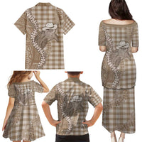 Beige Hawaii Palaka Cowboy Turtle Family Matching Puletasi and Hawaiian Shirt Hawaiian Paniolo Puakenikeni Maile Lei - Polynesian Pride