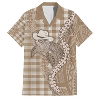 Beige Hawaii Palaka Cowboy Turtle Family Matching Puletasi and Hawaiian Shirt Hawaiian Paniolo Puakenikeni Maile Lei - Polynesian Pride
