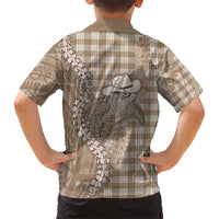 Beige Hawaii Palaka Cowboy Turtle Family Matching Short Sleeve Bodycon Dress and Hawaiian Shirt Hawaiian Paniolo Puakenikeni Maile Lei - Polynesian Pride