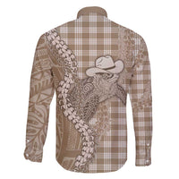 Beige Hawaii Palaka Cowboy Turtle Family Matching Short Sleeve Bodycon Dress and Hawaiian Shirt Hawaiian Paniolo Puakenikeni Maile Lei - Polynesian Pride