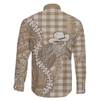 Beige Hawaii Palaka Cowboy Turtle Family Matching Tank Maxi Dress and Hawaiian Shirt Hawaiian Paniolo Puakenikeni Maile Lei - Polynesian Pride