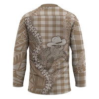 Beige Hawaii Palaka Cowboy Turtle Hockey Jersey Hawaiian Paniolo Puakenikeni Maile Lei - Polynesian Pride