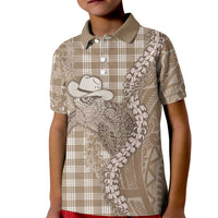 Beige Hawaii Palaka Cowboy Turtle Kid Polo Shirt Hawaiian Paniolo Puakenikeni Maile Lei - Polynesian Pride