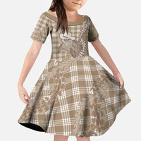 Beige Hawaii Palaka Cowboy Turtle Kid Short Sleeve Dress Hawaiian Paniolo Puakenikeni Maile Lei - Polynesian Pride