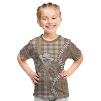 Beige Hawaii Palaka Cowboy Turtle Kid T Shirt Hawaiian Paniolo Puakenikeni Maile Lei - Polynesian Pride