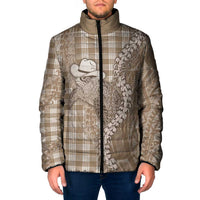 Beige Hawaii Palaka Cowboy Turtle Padded Jacket Hawaiian Paniolo Puakenikeni Maile Lei - Polynesian Pride
