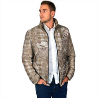 Beige Hawaii Palaka Cowboy Turtle Padded Jacket Hawaiian Paniolo Puakenikeni Maile Lei - Polynesian Pride