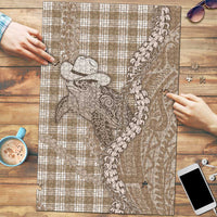 Beige Hawaii Palaka Cowboy Turtle Puzzle Hawaiian Paniolo Puakenikeni Maile Lei - Polynesian Pride