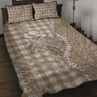 Beige Hawaii Palaka Cowboy Turtle Quilt Bed Set Hawaiian Paniolo Puakenikeni Maile Lei - Polynesian Pride