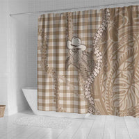 Beige Hawaii Palaka Cowboy Turtle Shower Curtain Hawaiian Paniolo Puakenikeni Maile Lei - Polynesian Pride