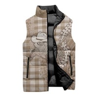 Beige Hawaii Palaka Cowboy Turtle Sleeveless Puffer Jacket Hawaiian Paniolo Puakenikeni Maile Lei - Polynesian Pride