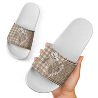 Beige Hawaii Palaka Cowboy Turtle Slide Sandals Hawaiian Paniolo Puakenikeni Maile Lei - Polynesian Pride