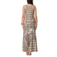 Beige Hawaii Palaka Cowboy Turtle Tank Maxi Dress Hawaiian Paniolo Puakenikeni Maile Lei - Polynesian Pride