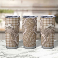 Beige Hawaii Palaka Cowboy Turtle Tumbler Cup Hawaiian Paniolo Puakenikeni Maile Lei - Polynesian Pride