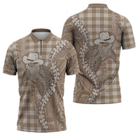 Beige Hawaii Palaka Cowboy Turtle Zipper Polo Shirt Hawaiian Paniolo Puakenikeni Maile Lei - Polynesian Pride
