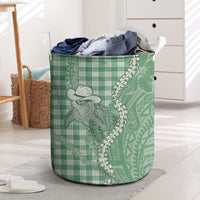Green Hawaii Palaka Cowboy Turtle Laundry Basket Hawaiian Paniolo Puakenikeni Maile Lei - Polynesian Pride