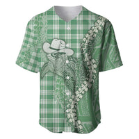 Green Hawaii Palaka Cowboy Turtle Baseball Jersey Hawaiian Paniolo Puakenikeni Maile Lei - Polynesian Pride