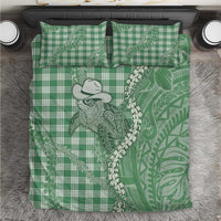 Green Hawaii Palaka Cowboy Turtle Bedding Set Hawaiian Paniolo Puakenikeni Maile Lei - Polynesian Pride