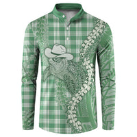 Green Hawaii Palaka Cowboy Turtle Button Sweatshirt Hawaiian Paniolo Puakenikeni Maile Lei - Polynesian Pride