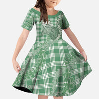 Green Hawaii Palaka Cowboy Turtle Family Matching Long Sleeve Bodycon Dress and Hawaiian Shirt Hawaiian Paniolo Puakenikeni Maile Lei - Polynesian Pride