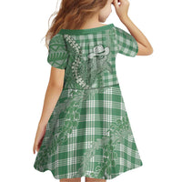 Green Hawaii Palaka Cowboy Turtle Family Matching Short Sleeve Bodycon Dress and Hawaiian Shirt Hawaiian Paniolo Puakenikeni Maile Lei - Polynesian Pride