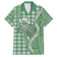 Green Hawaii Palaka Cowboy Turtle Family Matching Summer Maxi Dress and Hawaiian Shirt Hawaiian Paniolo Puakenikeni Maile Lei - Polynesian Pride