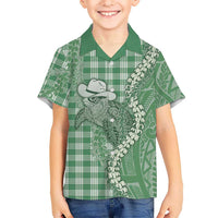 Green Hawaii Palaka Cowboy Turtle Hawaiian Shirt Hawaiian Paniolo Puakenikeni Maile Lei - Polynesian Pride