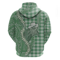 Green Hawaii Palaka Cowboy Turtle Hoodie Hawaiian Paniolo Puakenikeni Maile Lei - Polynesian Pride