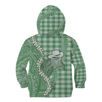 Green Hawaii Palaka Cowboy Turtle Kid Hoodie Hawaiian Paniolo Puakenikeni Maile Lei - Polynesian Pride