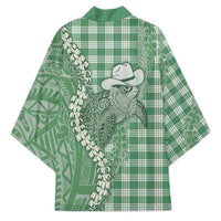 Green Hawaii Palaka Cowboy Turtle Kimono Hawaiian Paniolo Puakenikeni Maile Lei - Polynesian Pride