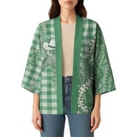 Green Hawaii Palaka Cowboy Turtle Kimono Hawaiian Paniolo Puakenikeni Maile Lei - Polynesian Pride
