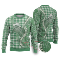 Green Hawaii Palaka Cowboy Turtle Ugly Christmas Sweater Hawaiian Paniolo Puakenikeni Maile Lei - Polynesian Pride