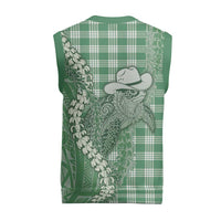 Green Hawaii Palaka Cowboy Turtle Christmas Knitted V-Neck Vest Hawaiian Paniolo Puakenikeni Maile Lei - Polynesian Pride