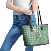 Green Hawaii Palaka Cowboy Turtle Leather Tote Bag Hawaiian Paniolo Puakenikeni Maile Lei - Polynesian Pride