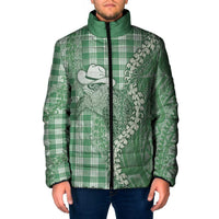 Green Hawaii Palaka Cowboy Turtle Padded Jacket Hawaiian Paniolo Puakenikeni Maile Lei - Polynesian Pride