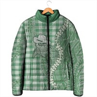 Green Hawaii Palaka Cowboy Turtle Padded Jacket Hawaiian Paniolo Puakenikeni Maile Lei - Polynesian Pride