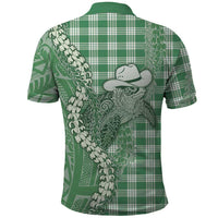 Green Hawaii Palaka Cowboy Turtle Polo Shirt Hawaiian Paniolo Puakenikeni Maile Lei - Polynesian Pride
