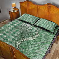 Green Hawaii Palaka Cowboy Turtle Quilt Bed Set Hawaiian Paniolo Puakenikeni Maile Lei - Polynesian Pride