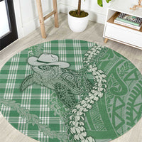 Green Hawaii Palaka Cowboy Turtle Round Carpet Hawaiian Paniolo Puakenikeni Maile Lei - Polynesian Pride