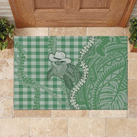 Green Hawaii Palaka Cowboy Turtle Rubber Doormat Hawaiian Paniolo Puakenikeni Maile Lei - Polynesian Pride