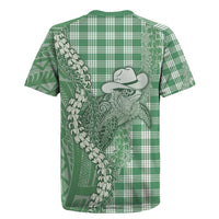 Green Hawaii Palaka Cowboy Turtle Rugby Jersey Hawaiian Paniolo Puakenikeni Maile Lei - Polynesian Pride