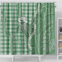 Green Hawaii Palaka Cowboy Turtle Shower Curtain Hawaiian Paniolo Puakenikeni Maile Lei - Polynesian Pride