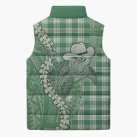 Green Hawaii Palaka Cowboy Turtle Sleeveless Puffer Jacket Hawaiian Paniolo Puakenikeni Maile Lei - Polynesian Pride