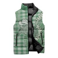 Green Hawaii Palaka Cowboy Turtle Sleeveless Puffer Jacket Hawaiian Paniolo Puakenikeni Maile Lei - Polynesian Pride