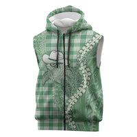 Green Hawaii Palaka Cowboy Turtle Sleeveless Zip Hoodie Hawaiian Paniolo Puakenikeni Maile Lei - Polynesian Pride