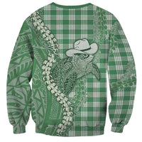 Green Hawaii Palaka Cowboy Turtle Sweatshirt Hawaiian Paniolo Puakenikeni Maile Lei - Polynesian Pride