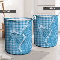 Blue Hawaii Palaka Cowboy Turtle Laundry Basket Hawaiian Paniolo Puakenikeni Maile Lei - Polynesian Pride