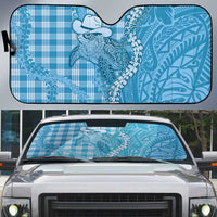 Blue Hawaii Palaka Cowboy Turtle Auto Sun Shade Hawaiian Paniolo Puakenikeni Maile Lei - Polynesian Pride